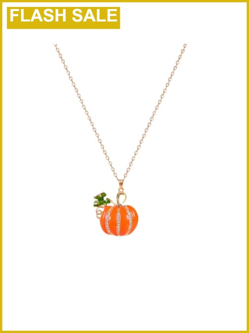 18k Gold Plated Pumpkin Pendant Necklace with Rhinestones